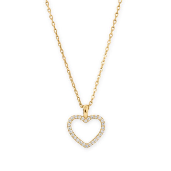 16 + 2 14 Karat Gold Plated CZ Heart Necklace