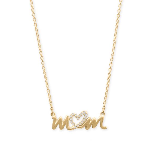 16 + 2 14 Karat Gold Plated CZ Heart mom Necklace