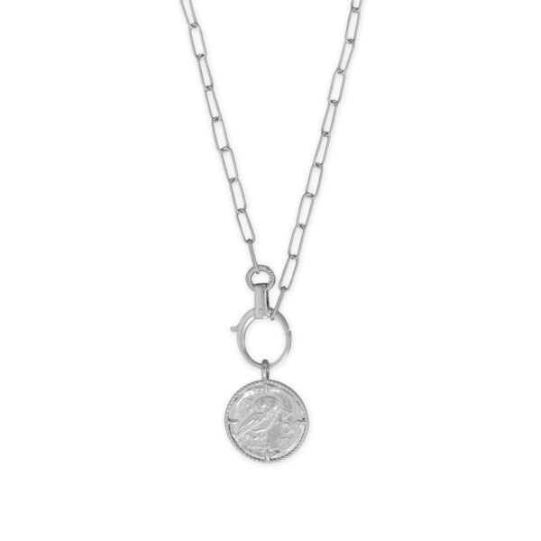 22 Rhodium Plated Italian Owl Medallion Necklace