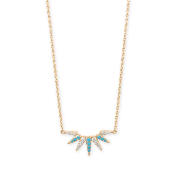 16 + 2 14 Karat Gold Plated Synthetic Turquoise and CZ Spike Necklace
