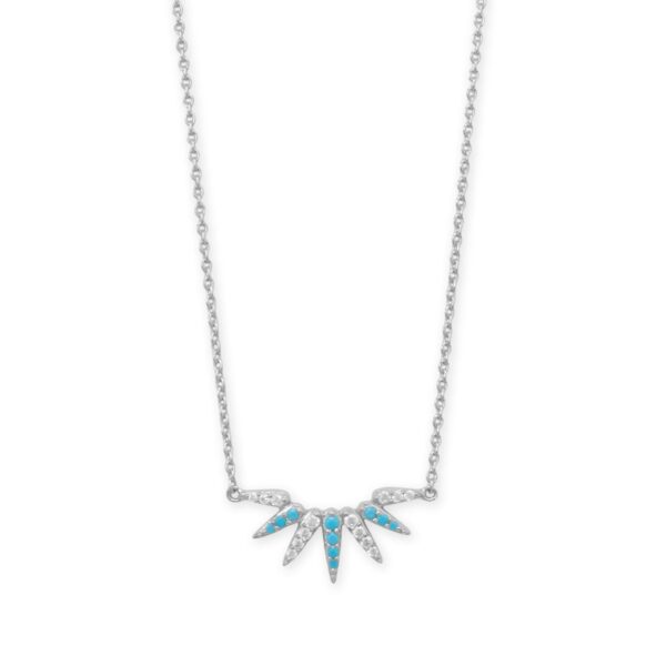 16 + 2 Rhodium Plated Synthetic Turquoise and CZ Spike Necklace