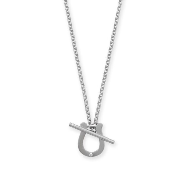 16 Rhodium Plated CZ Horseshoe Toggle Necklace