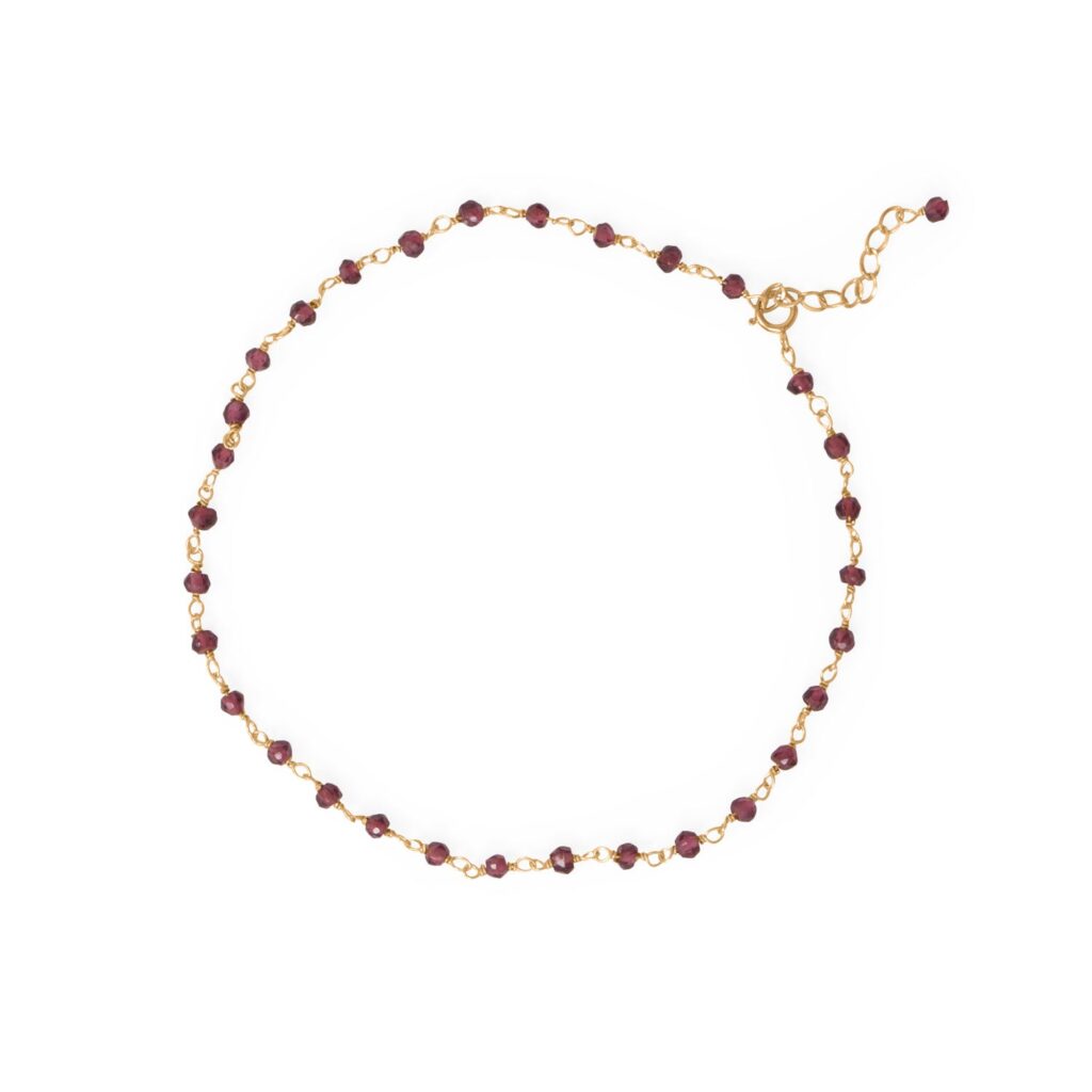 9.5 + 1 14 Karat Gold Plated Gorgeous Garnet! Beaded Anklet