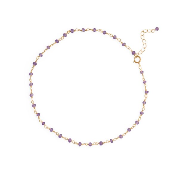 9.5 + 1 14 Karat Gold Plated Amethyst Bead Anklet