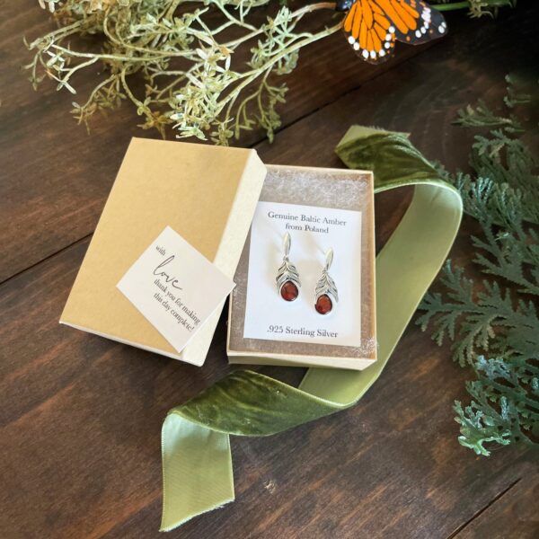 Oxidized Baltic Amber Feather Earrings - alternate view 2