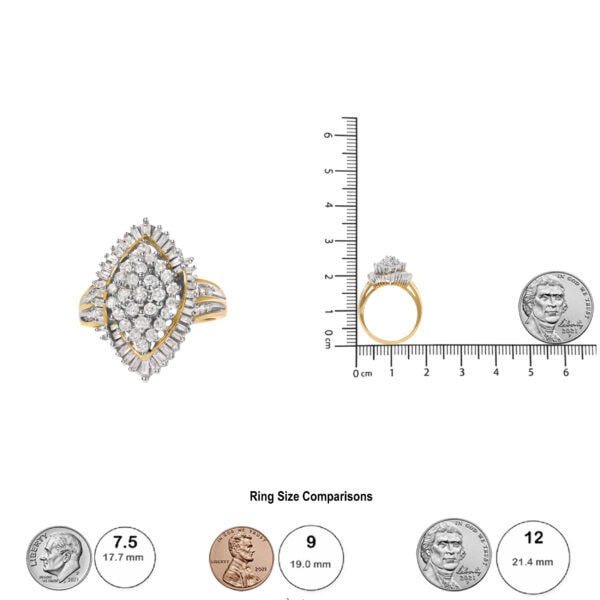 10K Yellow Gold 1.0 Cttw Round and Baguette-Cut Diamond Cluster Ring (I-J Color, SI2-I1 Clarity) - Size 7 - alternate view 5