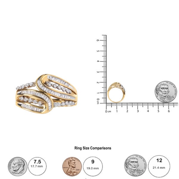 10K Yellow Gold 1/2 Cttw Round and Baguette cut Diamond Open Space Bypass Ring (H-I Color, SI2-I1 Clarity) - Ring Size 7 - alternate view 5