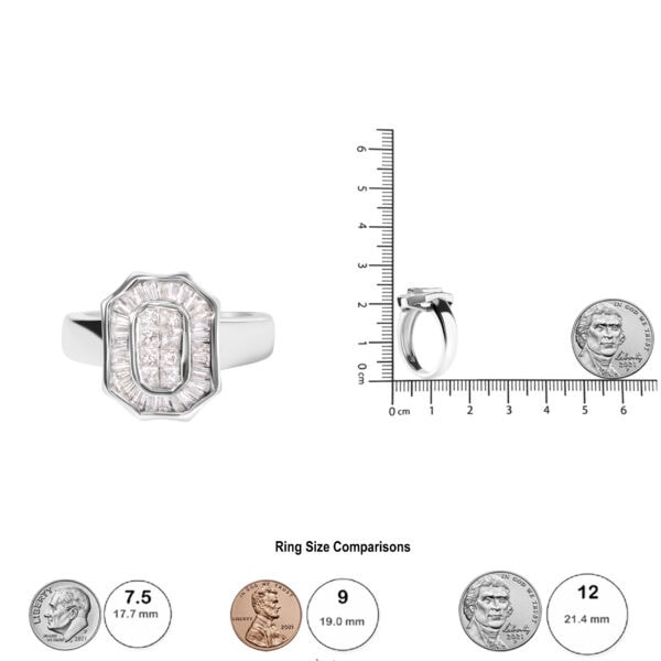14K White Gold 1.00 Cttw Baguette and Princess-Cut Diamond Cocktail Art Deco Style Ring (H-I Color, SI1-SI2 Clarity) - Size 7 - alternate view 5