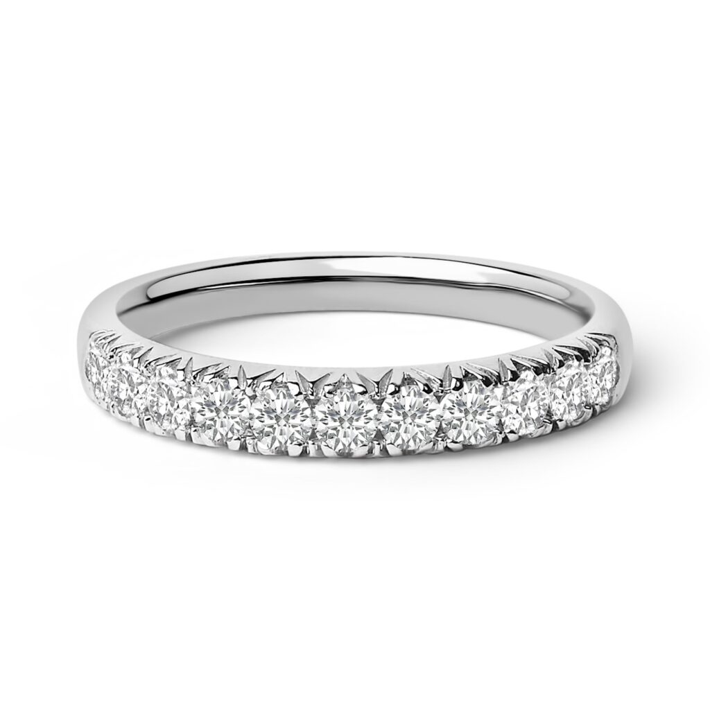 14K White Gold Round Diamond Band
