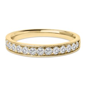 14K Yellow Gold Round Diamond Milgrain Band