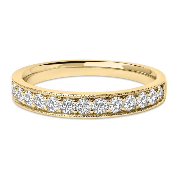 14K Yellow Gold Round Diamond Milgrain Band
