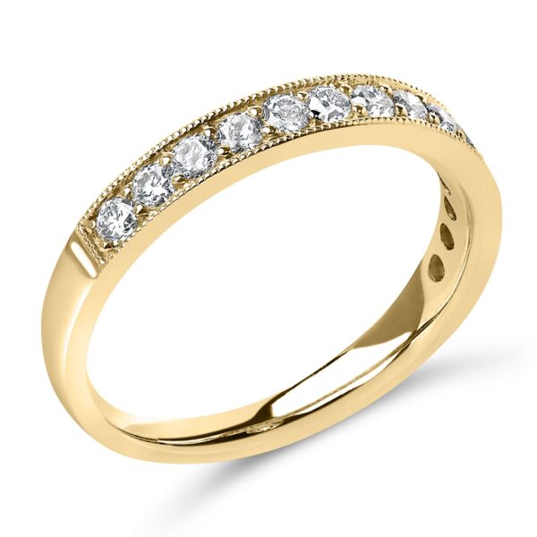 14K Yellow Gold Round Diamond Milgrain Band Side View