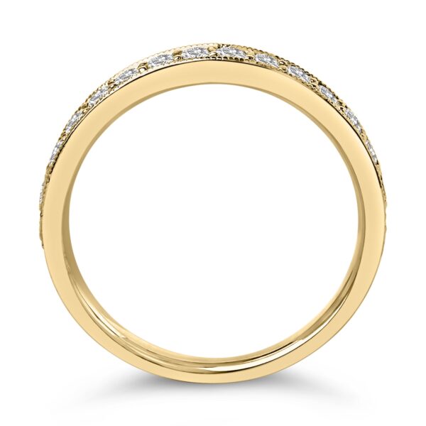14K Yellow Gold Round Diamond Milgrain Band Worn