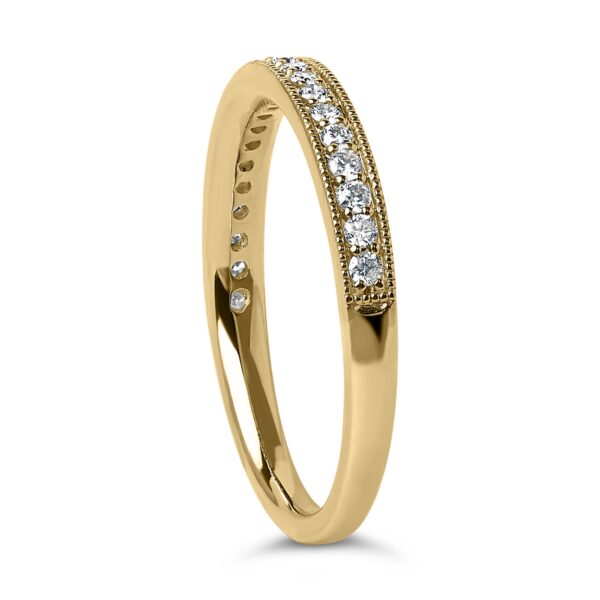14K Yellow Gold Diamond Milgrain Wedding Band Detail Shot