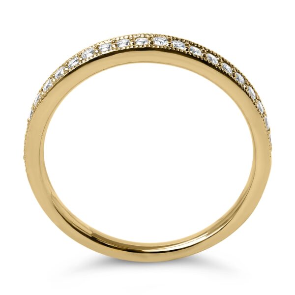14K Yellow Gold Diamond Milgrain Wedding Band Worn