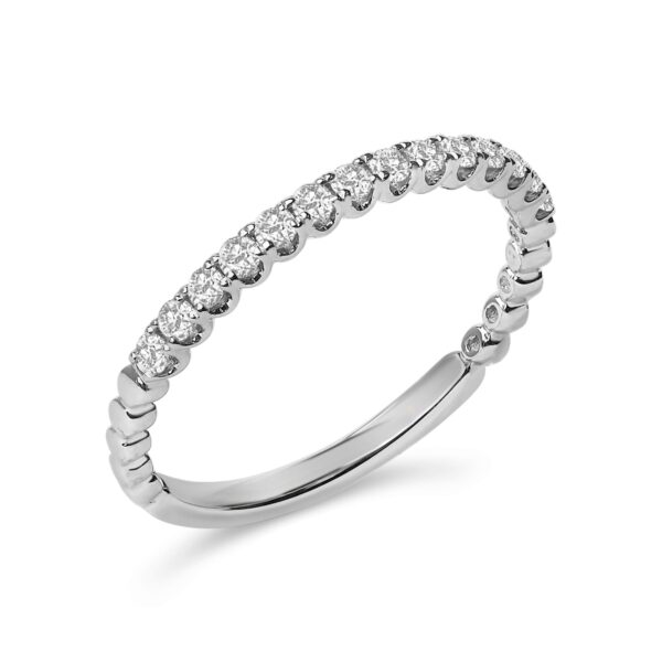 14K White Gold Diamond Prong Wedding Band Side View