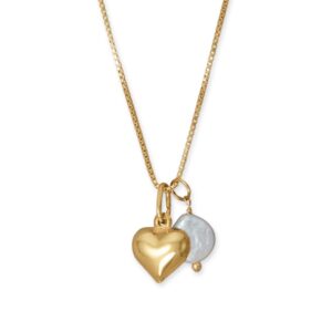 18 14 Karat Gold Plated Puffy Heart and Cultured Freshwater Coin Pearl Necklace