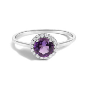 10K White Gold Amethyst Diamond Halo Ring