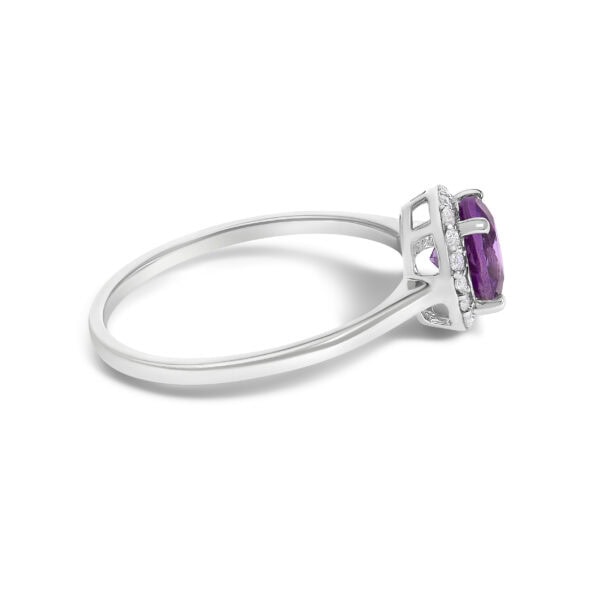 10K White Gold Amethyst Diamond Halo Ring Close-Up
