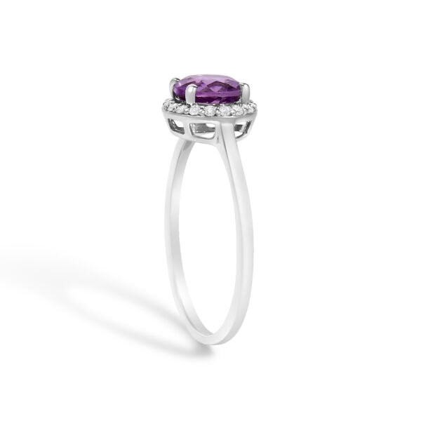 10K White Gold Amethyst Diamond Halo Ring Detail Shot