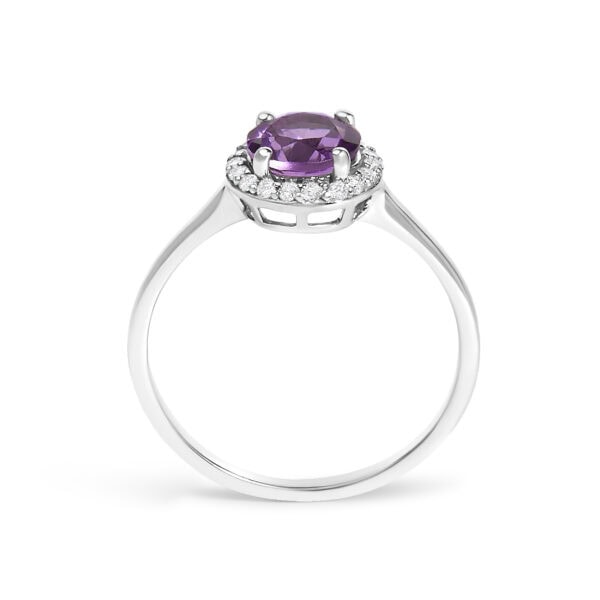10K White Gold Amethyst Diamond Halo Ring Worn