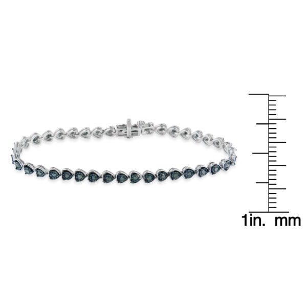 Black Rhodium over .925 Sterling Silver 1.0 Cttw Miracle Set Diamond Heart-Link 7" Tennis Bracelet (Blue Color, I2-I3 Clarity) - alternate view 5