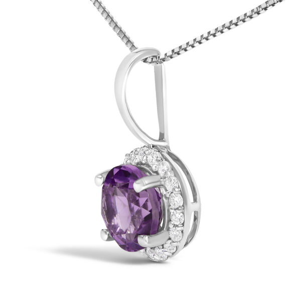 10K White Gold Amethyst Diamond Halo Necklace Side View