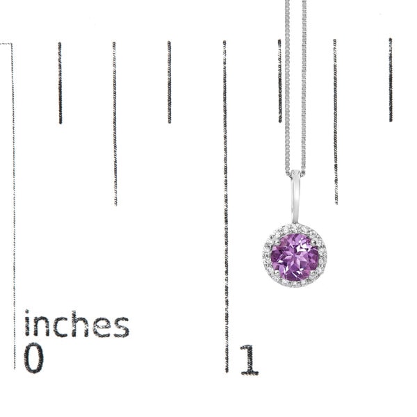 10K White Gold Amethyst Diamond Halo Necklace Detail Shot