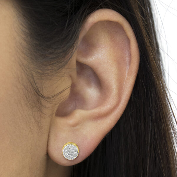 10K Yellow Gold over .925 Sterling Silver 1/7 Cttw Rose-Cut Miracle-Set Diamond Floral Cluster Button Stud Earrings (I-J Color, I3 Clarity) - alternate view 5