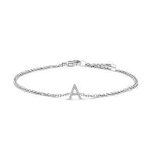 10K White Gold Diamond Initial Charm Bracelet