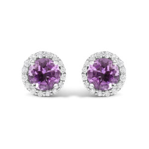 10K White Gold Amethyst Diamond Halo Earrings