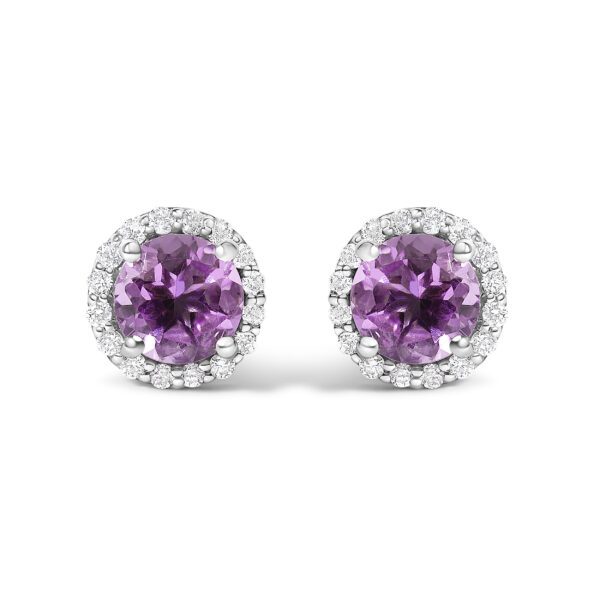 10K White Gold Amethyst Diamond Halo Earrings