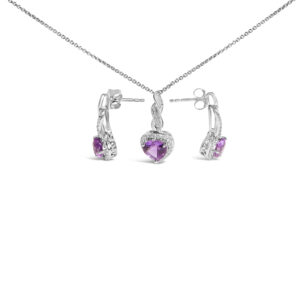 Sterling Silver Heart Amethyst Sapphire Jewelry Set