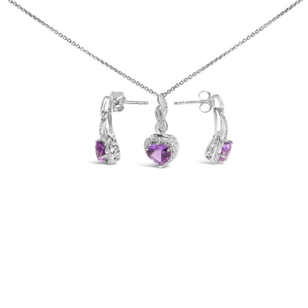 Sterling Silver Heart Amethyst Sapphire Jewelry Set
