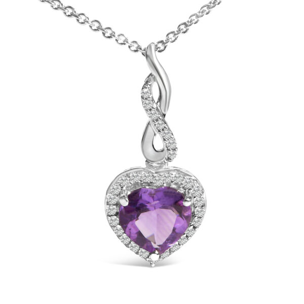 Sterling Silver Heart Amethyst Sapphire Jewelry Set Close-Up