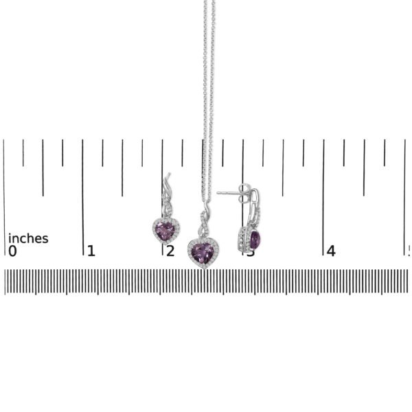 Sterling Silver Heart Amethyst Sapphire Jewelry Set Worn