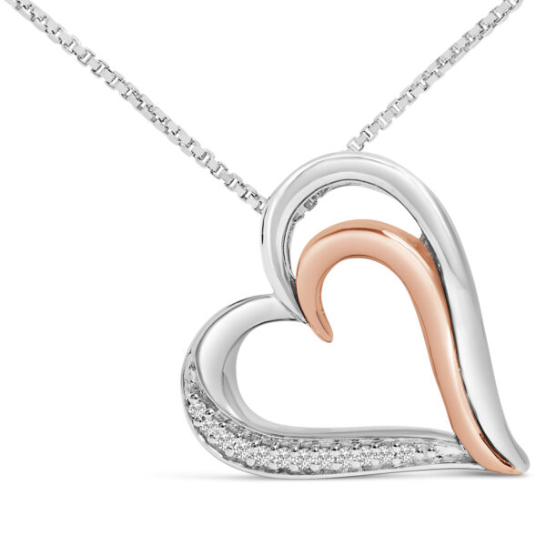 14K Rose Gold Diamond Heart Pendant Necklace Close-Up