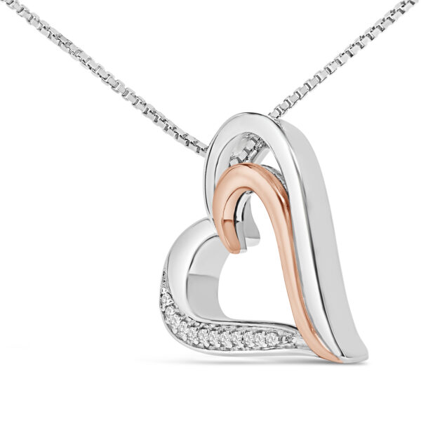14K Rose Gold Diamond Heart Pendant Necklace Side View