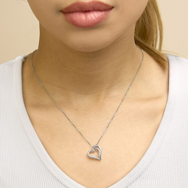 14K Rose Gold Diamond Heart Pendant Necklace Worn