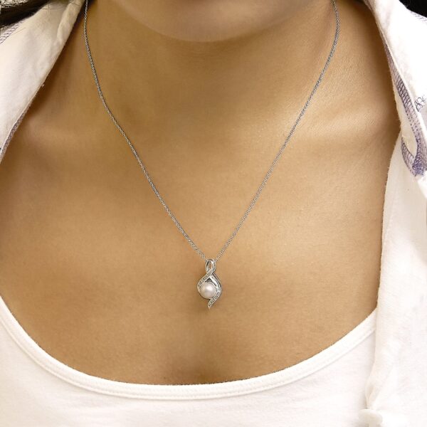 Sterling Silver Cultured Pearl Diamond Swirl Pendant Worn