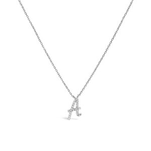 10K White Gold Diamond Initial Pendant Necklace