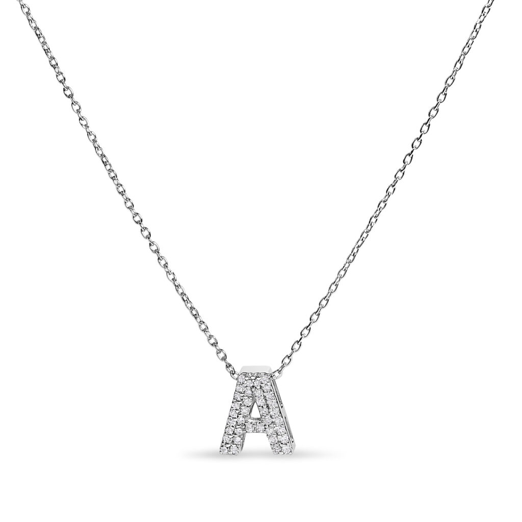 10K White Gold Diamond Initial Pendant