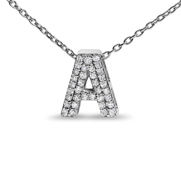 10K White Gold Diamond Initial Pendant Close-Up
