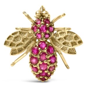14K Yellow Gold Ruby Bee Brooch Pin