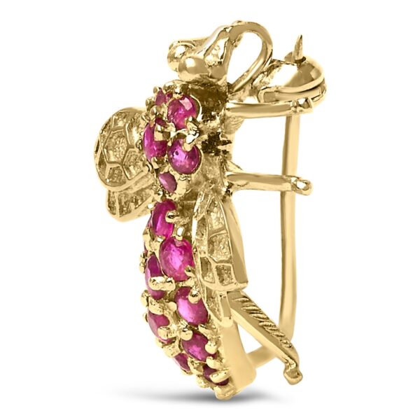 14K Yellow Gold Ruby Bee Brooch Pin Close-Up