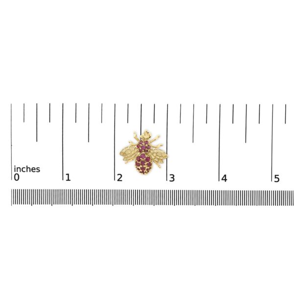14K Yellow Gold Ruby Bee Brooch Pin Detail Shot