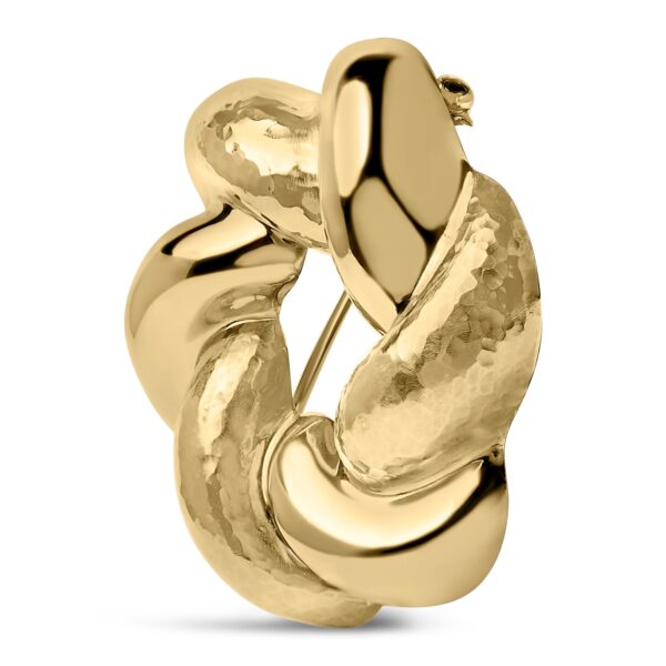 18K Yellow Gold Sculpted Knot Brooch Close-Up
