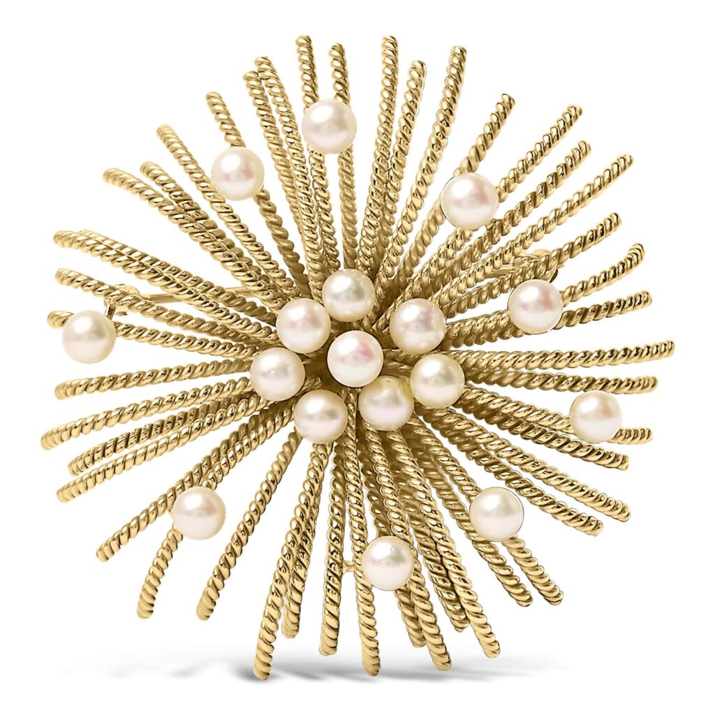 18K Gold Starburst Freshwater Pearl Brooch