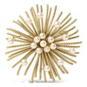 18K Gold Starburst Freshwater Pearl Brooch