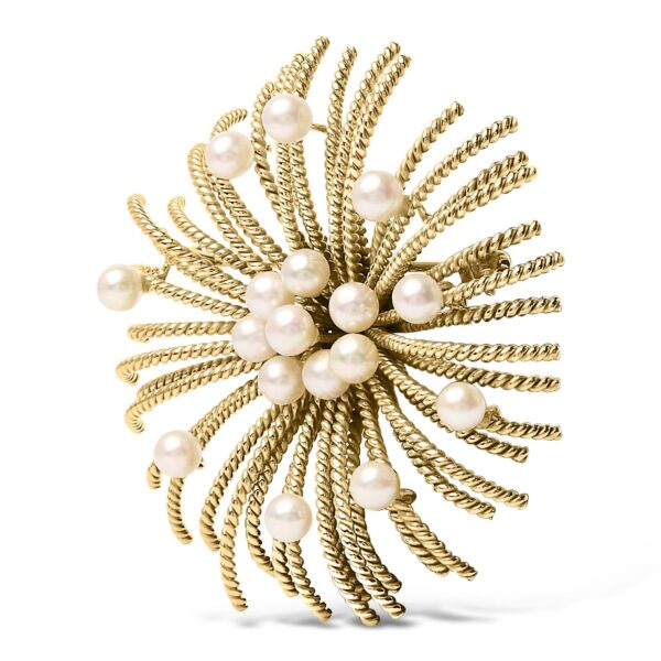 18K Gold Starburst Freshwater Pearl Brooch Close-Up